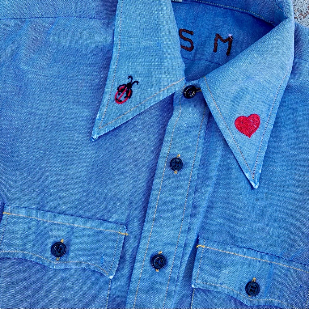 70s Chambray Animal & Insect Embroidered Shirt - image 1